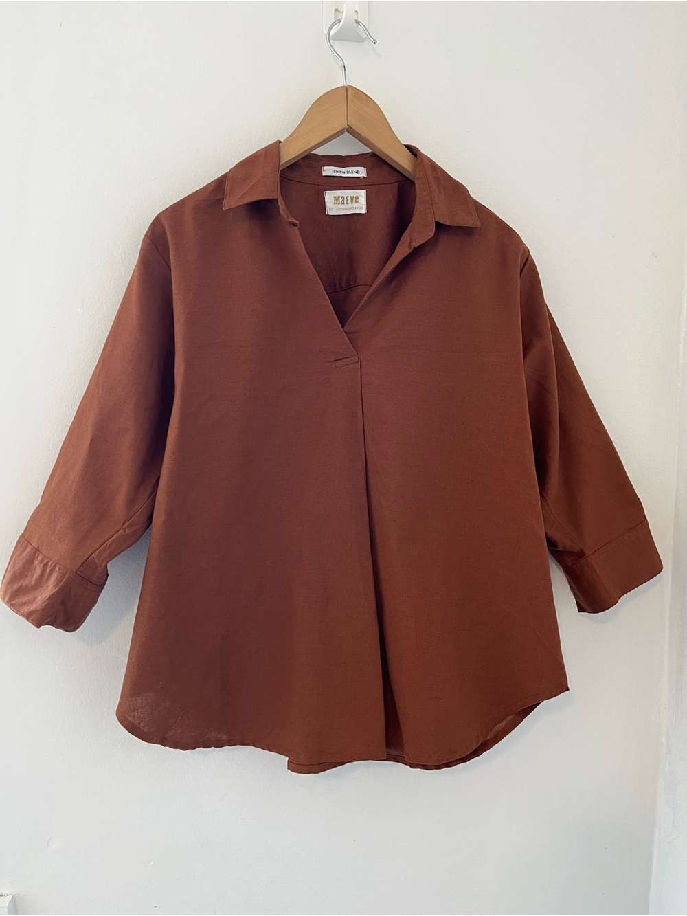 Maeve Relaxed Rust Collared V-Neck Tunic